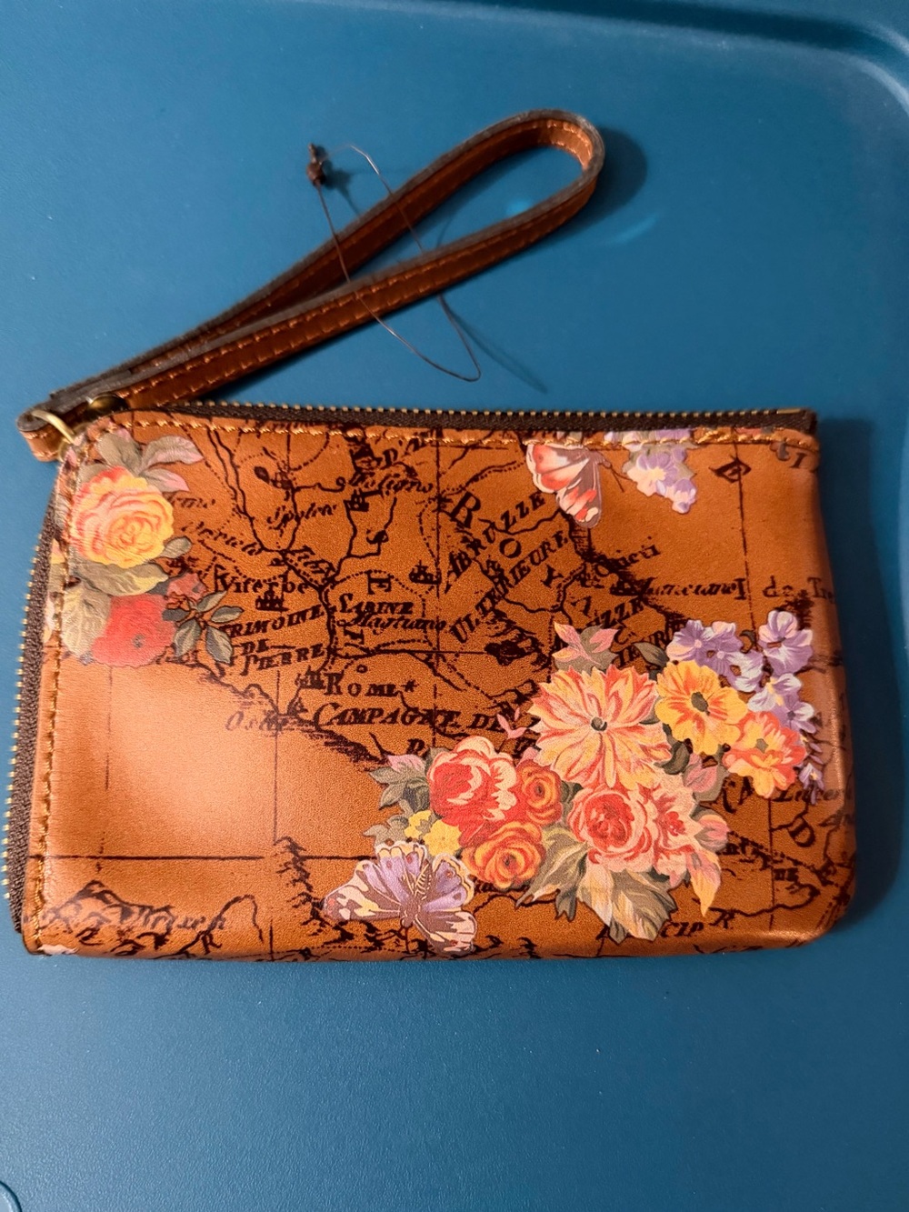 Patricia Nash Flora Map Print Wristlet Pouch - Brown